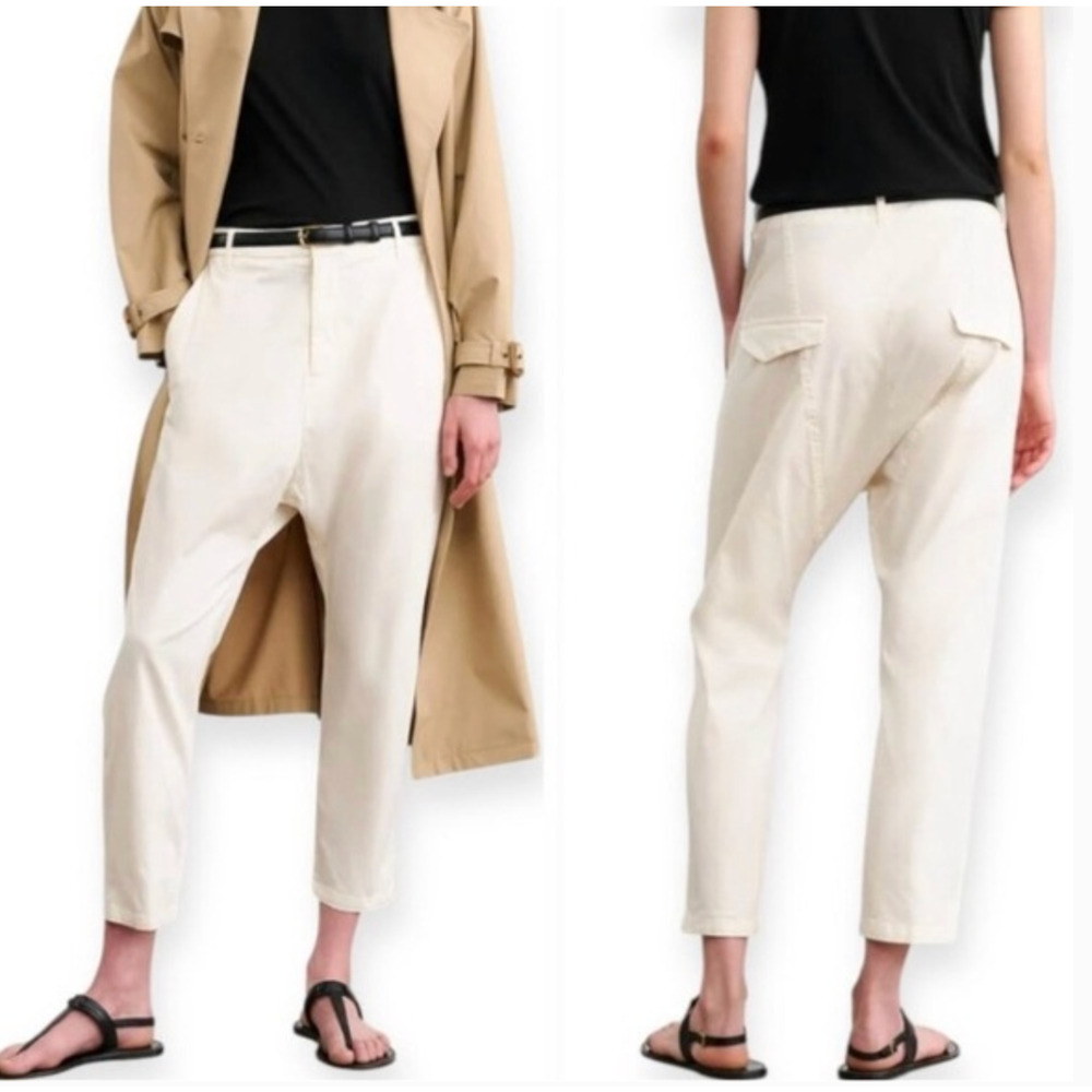 Nili Lotan 2 Slouchy Paris Pants $345 Drop Crotch Cotton Cropped White EUC - Picture 5 of 10